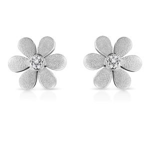Haus of Brilliance Matte Silver Diamond Accent Flower Hoop Stud Earrings